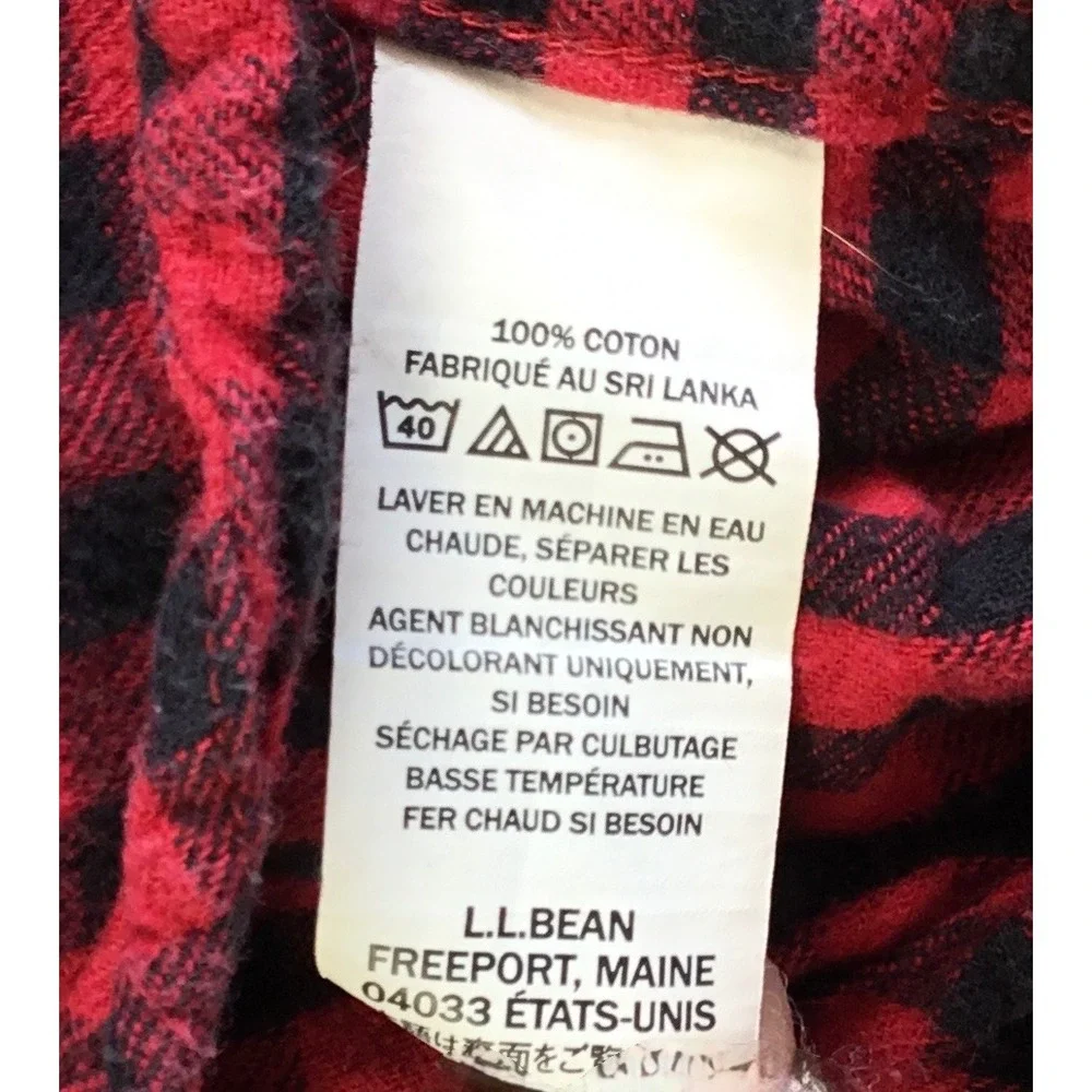LL Bean Boys Red Black Buffalo Plaid Flannel Snap Shirt M 10-12 509321